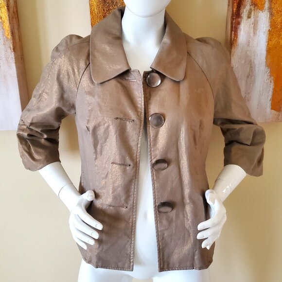 Mac & Jac Jackets & Blazers - Mac & Jac Gold Metallic Ruffled Sleeve Blazer Jacket SZ L